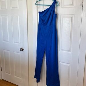 Royal blue one shoulder jumpsuit wide leg